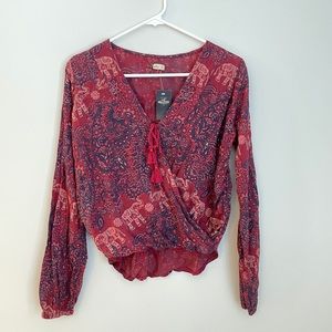 Hollister Faux Wrap Elephant Print Blouse